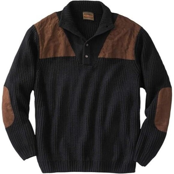 Boulder Creek Mens Patch Sweater Mock Neck Black Kingsize Big & Tall Large NWOT - Picture 1 of 14